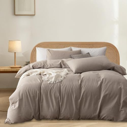 Gezu - Juego de Cama de Algodón 240 x 220 cm, Marrón Caqui, Certificación Oeko-TEX, Incluye Funda Nórdica 220 x 240 cm, Suave Ropa de Cama Con 2 Fundas de Almohada 65 x