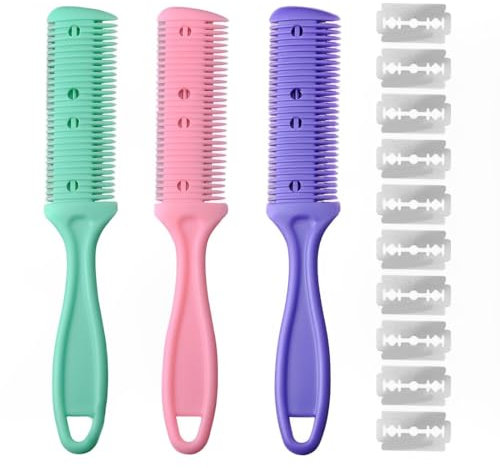 WeddHuis 3 PCS Haarschneider Kamm Effiliermesser Kamm Ausdünnen Haarschneidewerkzeug Double Sided Hair Schneiden Trimmer mit 10 Ersatzklingen von Haaren Erwachsene Kinder Haarschnitt Hause