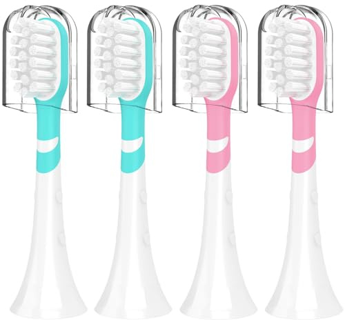 Ersatz-Zahnbürstenköpfe für Kinder, kompatibel mit Philips Sonicare 6032/94 6321 6340 6042 6320 6330, Rosa und Grün, 4 Stück