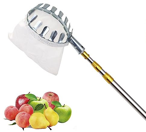 Poste telescópico para recoger manzanas con bolsa de transporte de frutas, cosechadora de acero inoxidable resistente y ligera para mango, pera, naranja, aguacate, limonero
