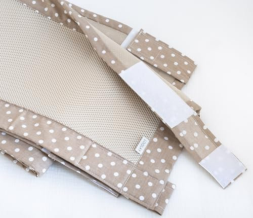 LOOLAY Bettumrandung für 120 x 60 cm Babybett – 2 Teiliges 110 x 30 cm Atmungsaktives Bettumrandung aus Netzstoff – Babybett Umrandungen – Klettverschluss stark Befestigung (Punkte Braun)