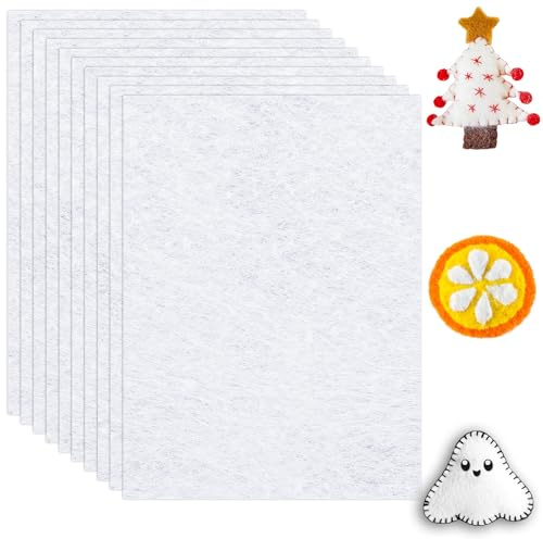 White Felt Fabric Sheets 10 Pack, 20 x 30 cm Craft Felt Squares | Soft white craft felt for sewing, DIY projects, decorations, cutting shapes, model making and handmade accessories