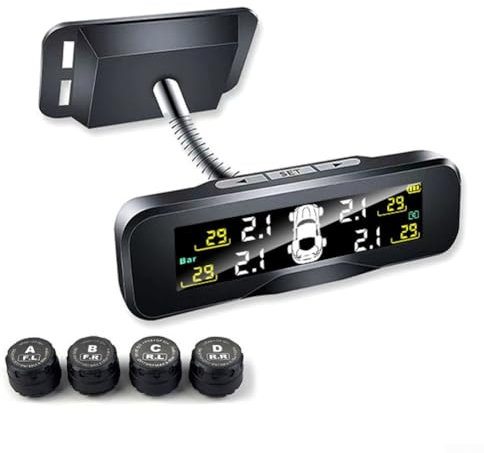 Sistema di monitoraggio della pressione dei pneumatici senza fili per auto, con 4 sensori esterni, controllo della pressione dei pneumatici con ricarica solare a 360° con 6 modalità di allarme