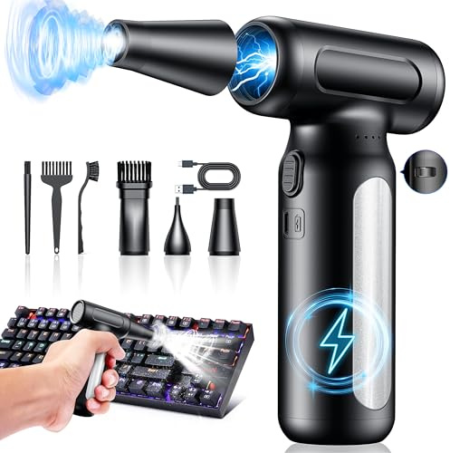 Compressed Air Duster-200000RPM Super Power Cordless Electric Air Blower Duster, USB Rechargeable Durable 3-Gear Adjustable Dust Blower Cleaner for PC, Keyboard, Outdoor, House and Car(Silver)