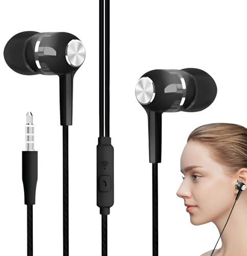 Cuffie Auricolari | Cuffie Intrauricolari con Microfono,Con Jack da 3.5mm Cablato e Cancellazione del Rumore per Allenamento Scuola Studio Registrazione Gioco Viaggio