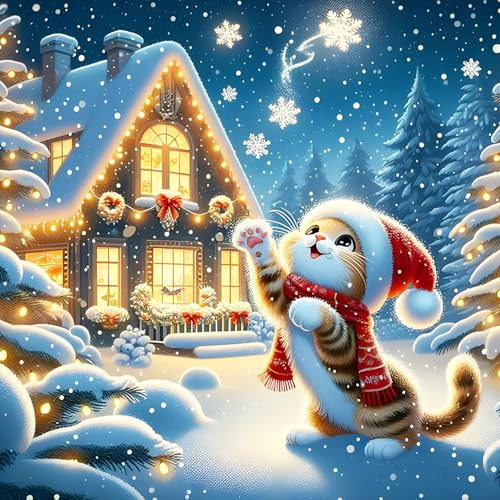 DPHERO Kitten Diamond Painting Kits for Beginners Adults,5D DIY Christmas Diamond Art Kits,Round Full Drill Cabin Gem Art Crafts,DIY Painting by Numbers for Home Wall Decor 12x12 inch