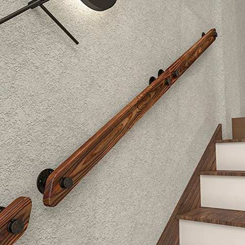 Rustisk Industriell Trä Banister Trappa Räcke Med Smidjärn Fäste Montering, Hem Loft Mot Väggen Äldre Gripa Bar Räcke/12Ft/360Cm