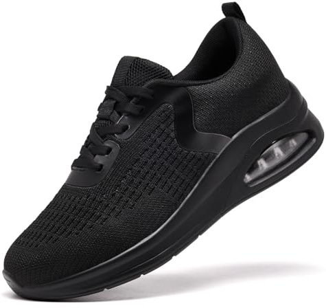 Trainers for Women Running Shoes Air Cushion Arch Support Memory Foam Lightweight Sneakers Ladies Comfort Breathable Slip Resident Orthopedic Shoes All Black UK 7