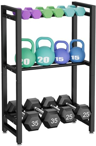IBUYKE 3-Tier Dumbbell Rack, Adjustable Weight Rack for Home Gym, Space-Saving Heavy-Duty 450LB Capacity Weight Storage Racks for Kettlebells, Dumbbells Equipment Storage, Rack Stand Only,TYL003B