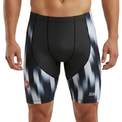 Sikma Men's Swim Jammers Swimming Trunks Shorts Swimwear Endurance Long Racing Training Swimsuit (UK, Alpha, L, Regular, Regular, Black White)