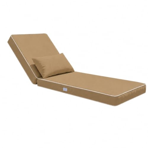 deco arts Coussin Bain de Soleil Premium - 190x60x10 cm - Matelas pour transat avec Coussin - Déhoussable, déperlant, Anti-UV, très Confortable - 190x60x10 cm - Moka