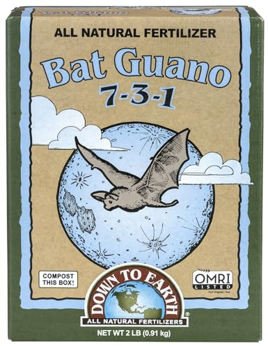 Down To Earth All Natural Fertilizers Organic Bat Guano - High Nitrogen Plant Food for Vegetative Growth 7-3-1, 2 lb