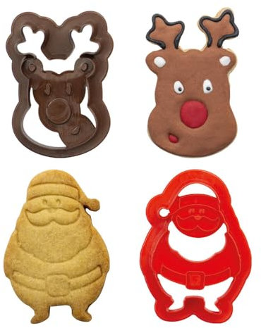 Decora 0255095 KIT 2 EMPORTE-PIÈCES en Plastique PÈRE NOËL ET Renne 8/7 X H 2CM, Rouge