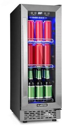 KLARSTEIN Beerlager 56 Beverage Fridge, 56 L, 20 Bottles, Built-In Capable, 82 cm Height, Glass Door with Stainless Steel Frame, 3 Shelves, 0-10 °C, Touch Control, Black