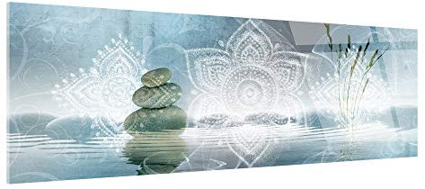 DECLINA Tableau Plexiglas DÉTENTE Bleu - Impression Verre Acrylique Zen - Décoration Murale pour déco Maison, Cuisine, Salon, Chambre, Bureau - 100x35 cm