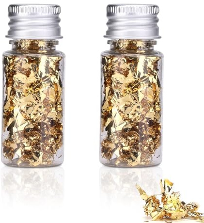2 Botellas Hoja de Oro Copos de Papel,Hoja de Oro Ornamental, Multifuncional para Decoración no Comestible