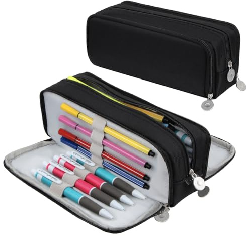 Chelory Pencil Case Large Capacity Pencil Cases Big Storage Pencil Pen Bag for Boys Girls School College Office School Stationary Organizer Travel Makeup Bag Men Women, Black