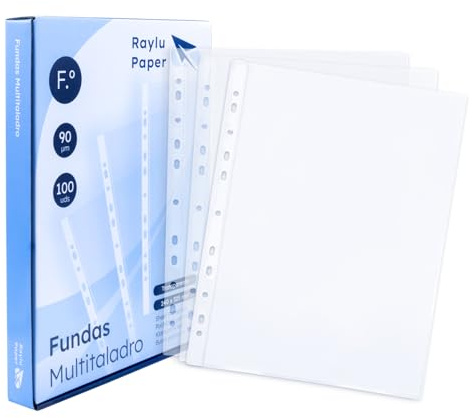 Raylu Paper® - Multiborrfodral av 100% återvinningsbart polypropen, stor öppning dokumentfodral, förstärkt rygg. 100 st. (transparent - glas, folie - 120 mikron)