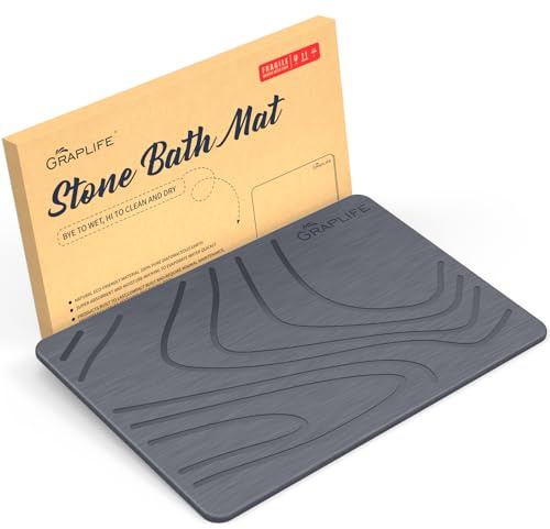 Graplife - Stone Bath Mat, Diatomaceous Earth Shower Mat, Non-Slip Super Absorbent Quick Drying Bathroom Floor Mats, Natural, Easy to Clean (23.6 x 15.35 Darkgrey)