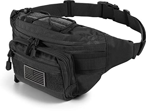SOWHUP Taktische Bauchtasche, Militär-Hüfttasche mit US-Patch, Hüftgurt, Bauchtasche für Outdoor, Angeln, Wandern, Schwarz (4 Reißverschlusstaschen), S, Taktische Bauchtasche