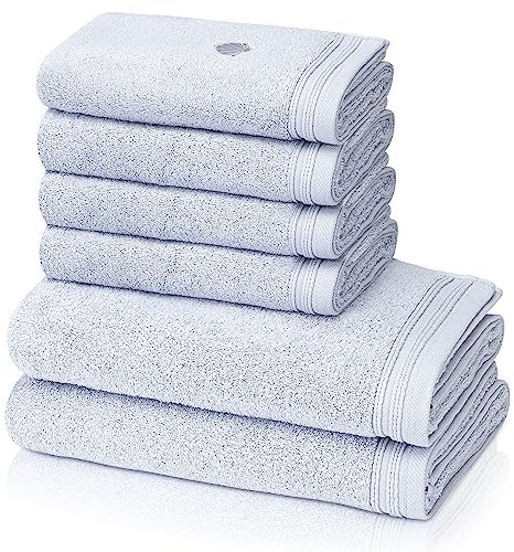 KLASBROOK® Linnea 6 teiliges Luxus Handtücher Set Grau, extra flauschig und saugfähig aus 100% Baumwolle Oeko-TEX 100 Zertifiziert mit Aufhänger, 4 Handtücher 50x100 + 2 Badetücher 70x140