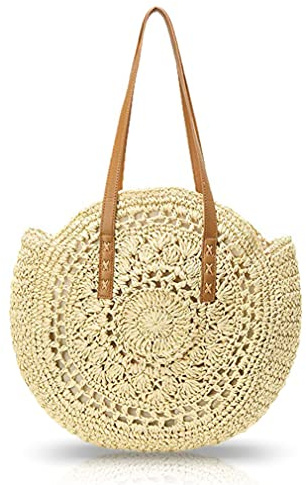 Pahajim Sac de Plage Femme avec Fermeture Tote Bag Grande Sac de Paille Tricotage à la Main Boho Style pour les Voyages, les Vacances, le Shopping(Beige)