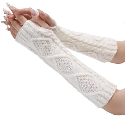 Leoparts Cable Knitted Arm Warmers Thumb Hole Winter Long Fingerless Gloves