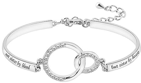 LSxAB Not Sister By Blood But Sister By Heart Cuff Bangle Silver Tone Bracelet for Best Friend BFF Friendship Bracelets