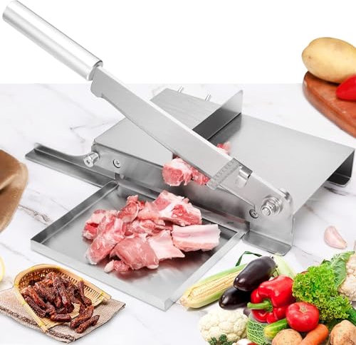 Moongiantgo Cortador Manual de Carne y Hueso Acero Inoxidable Picador Manual de Carne de Costillas con Escala Extraíble para Jamón Salchichas Queso Hot Pot Vegetal Turrón (KD0270)