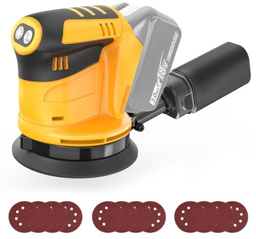 Cordless Random Orbital Sander Compatible with Dew@LT 20V Battery, 125mm Rotary Sander Brushless with 12pcs Sandppaers, Variable Speed 11000 RPM (Tool only, no Battery)
