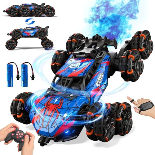 Sunrad Ferngesteuertes Auto 3 4 5 6 7 8 9 Jahre Spiele LED Licht RC Auto Spielzeug,8WD Stunt und Handsteuerung, RC Drift Car mit Musik und Spray,Kinder Toy 360° Flip Car RC Spielzeug Geschenk ab 3-12