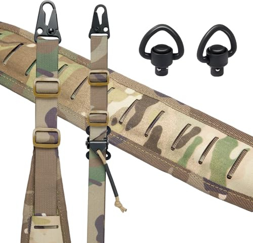 OneTigris 2-punkts gevärremmar, slingremmar 1 tum brett bärrem med utbytbara karbinhakar i HKstil, justerbar längd från 56 tum – 70 tum, camo svart