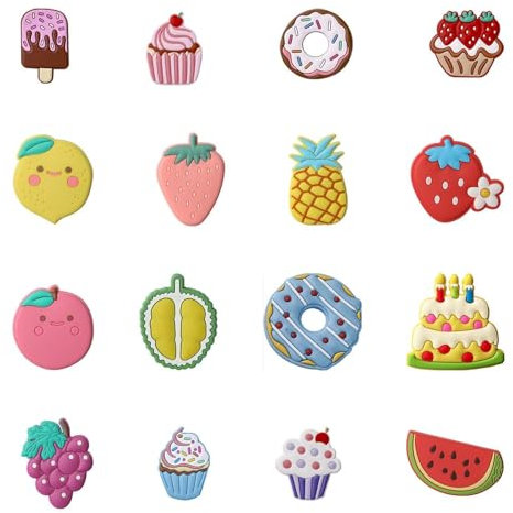 16 Fruit Refrigerator Magnets - Dessert & Cartoon Designs, Magnetic Decoration Stickers