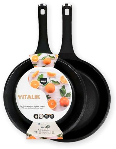 Elma VITALIK stekpannor i gjuten aluminium med non-stick Quantanium-beläggning, mjukt handtag och full induktionsteknik | Kompatibel med alla kök, 24–28 cm