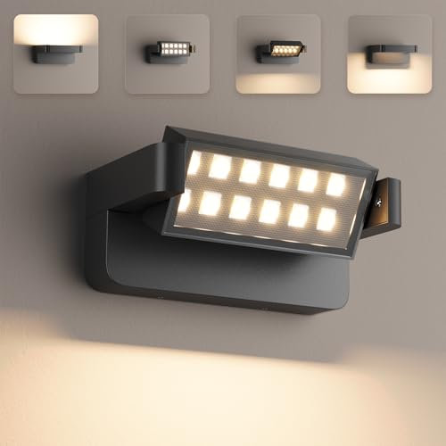 Aipsun 24W LED applique da esterno per interni, lampada da esterno a parete con pannello orientabile a 350° Applique da esterna per garage terrazza balcone, IP65, Nero, 1500 lumen, 3000K