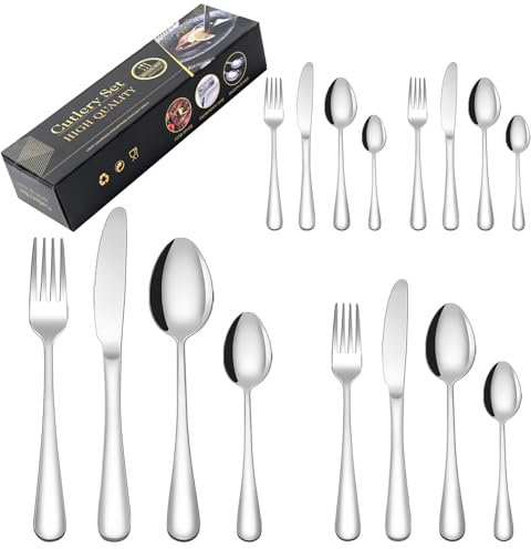 Silverware Cutlery Set for 4, Premium Stainless Steel 16Pieces Flatware Set,Tableware Utensils Set Including Knife/Fork/Spoon for Home/Restaurant, Mirror Polished, Dishwasher Safe (Silver/16Pieces)