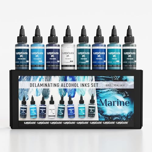 KAMENSKAYA Delaminating Alcohol Inks - Delaminating Ink Set 'Marine' - 8 pcs. 1 Fl Oz (30 ml) Each
