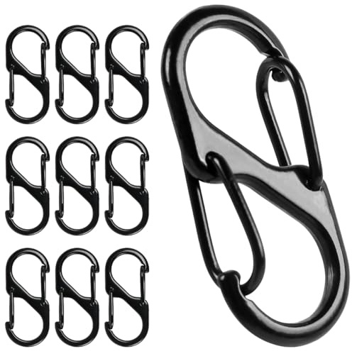 BOUMVID 10 Stück S Karabiner Mini Karabinerhaken Metall Doppelkarabiner 8 Förmiger 2 Öffnungen 31mm Kleine Karabiner Klein für Outdoor Camping Zuhause Wandern Schwarz