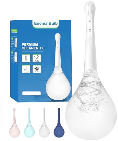 Enema Douche for Men & Women - Anti Back-Flow Anal Bulb with 5-Opening Spray Tip, 150ml Portable Kit for Personal Intimate Hygiene (White)