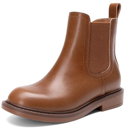 DREAM PAIRS Stivali da Bambina e Ragazzo a Metà Polpaccio Stivaletti Chelsea per Bambini Autunnali Invernali Alla Moda con Cerniera,Size 36,Abbronzatura,KKUMAB2501