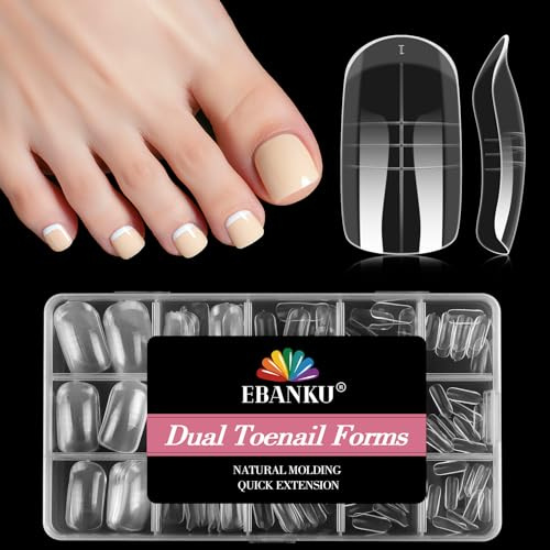 300 Pcs Toe Dual Nail Forms for Poly Extension Gel, EBANKU Toenail Dual Forms Reusable Full Cover Molds for French Tip