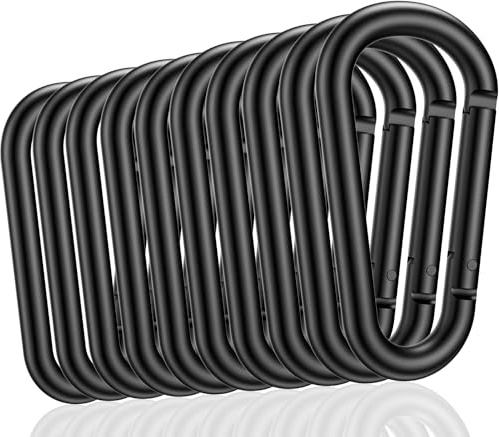 pullther 10 Pcs Carabiner Clips, 75mm/2.95'' Large Carabiner Keyring Clips | Aluminum D-Ring Keychain Carabiners for Outdoor Sports, Hiking, Camping, Fishing - Black
