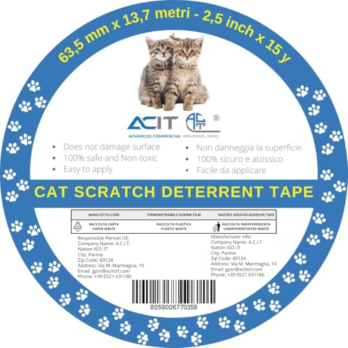 Ruban Anti-Rayures pour Chat - Protection Anti-Rayures - 63,5 mm x 13,7 m - 25 Pouces x 15 y - Adhésif Double Face Transparent - pour canapé, Portes, Tables et Meubles