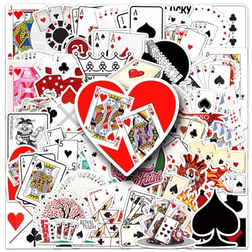 Adesivi per carte di poker, 50 pezzi, per computer portatile, auto, caschi, moto, computer, skateboard, bagagli, valigia, telefono, bottiglie d'acqua, adesivi per carte di poker per adulti e ragazzi