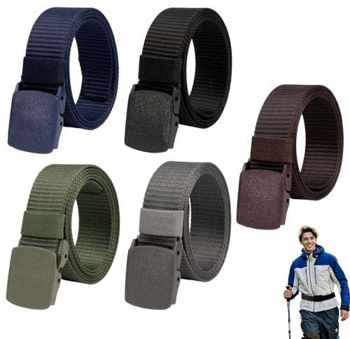 LEOINAER Cinturones para Hombre, Pack de 5 Cinturones de Tela Ajustables, sin Hebilla, Ideales para Trabajo y Uso Diario, tamaños
