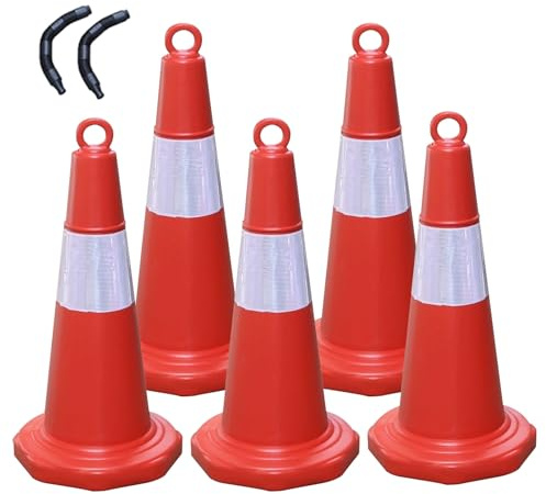 66 Cm Säkerhetskoner, Trafikkoner med Reflekterande Krage, Bärbara, med 2 Viktrör, för Vägar, Parkeringsplatser och Offentliga Platser (5 St)