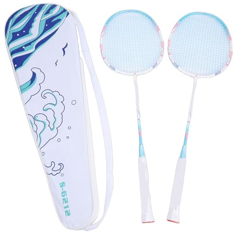 Naroote Badminton Rackets Set for Backyards 2 Players Carbon Composite Badminton Racquet High Strength Expanded with Spacious Storage Bag PU Foam Grip Strap for Adult Training