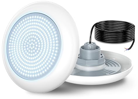 OSREE Luci Piscina LED con Filettatura 2, 18W Lampade Piscina 6000K Non Dimmerabile, 1800lm, Ø242mm, 12V AC/DC IP68 Impermeabile Riempito di Resina Faro Sommergibile per Piscine Fuori Terra Acciaio