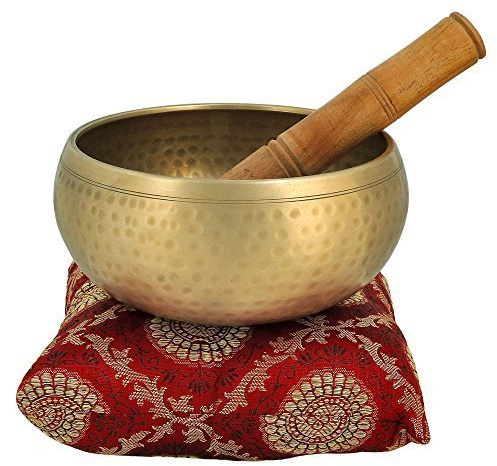 Kartique Royal Bol chantant bouddhiste tibétain fait main avec bâton et coussin 12,7 cm