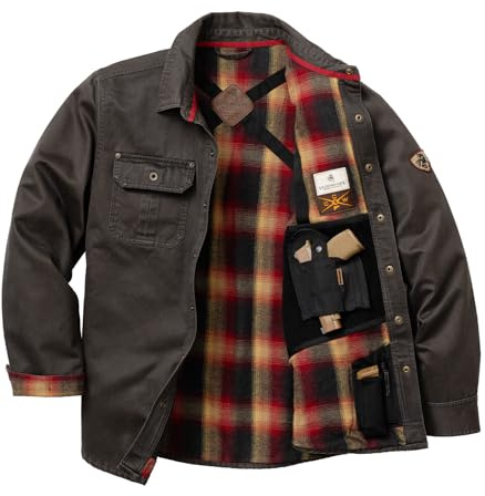 Legendary Whitetails Mens Conceal Carry CCW Shirt Jacket Waxed Cotton Water Resistant Shacket, Tarmac, Large